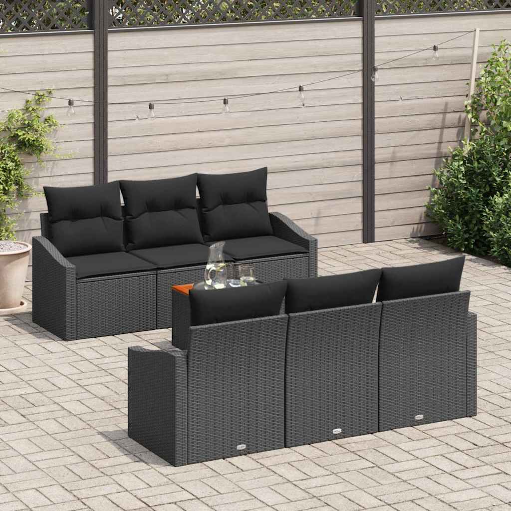 Garden Sofa Set with Cushion 7 pcs Black Poly Rattan