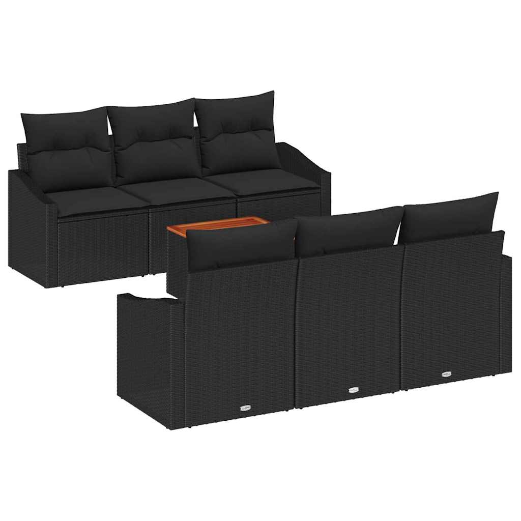 Garden Sofa Set with Cushion 7 pcs Black Poly Rattan