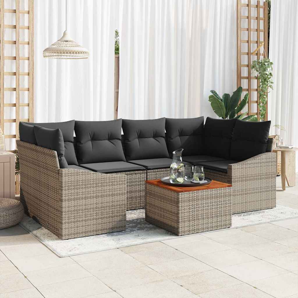 Garden Sofa Set 7 pcs Grey Poly Rattan