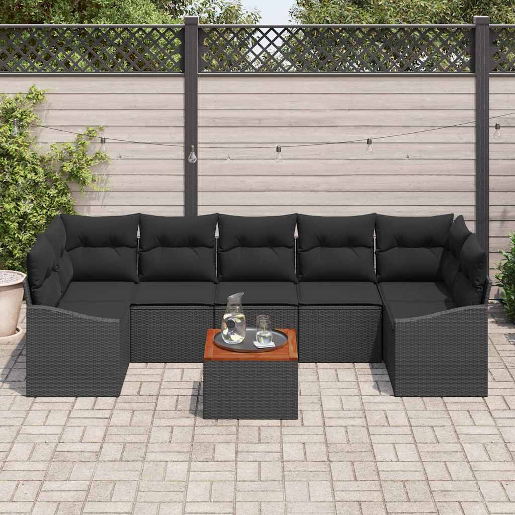 Garden Sofa Set with Cushion 8 pcs Black Poly Rattan