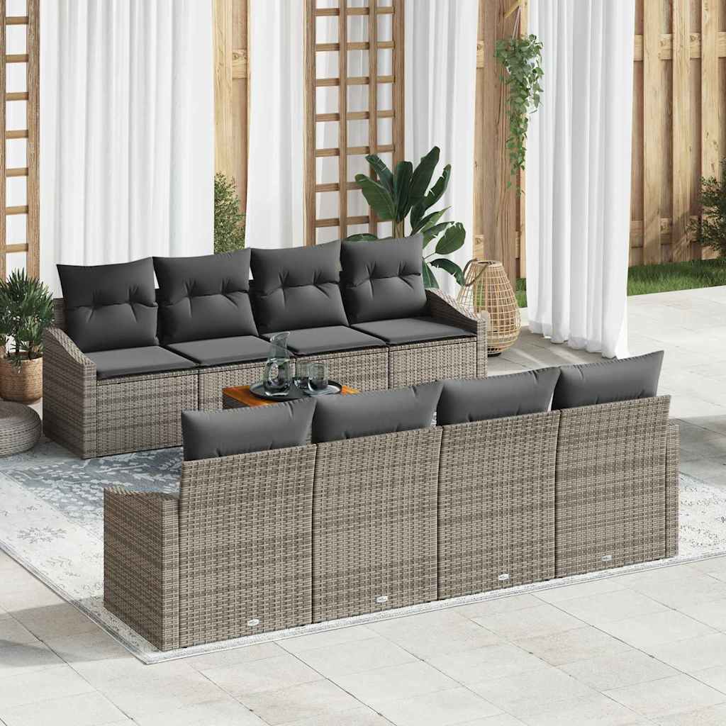 Garden Sofa Set with Cushion 9 pcs Grey Poly Rattan