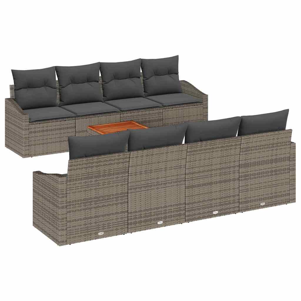 Garden Sofa Set with Cushion 9 pcs Grey Poly Rattan