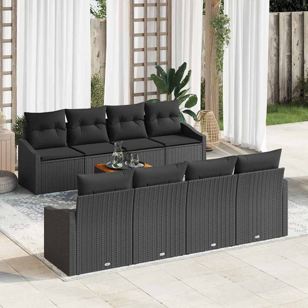 Garden Sofa Set with Cushion 9 pcs Black Poly Rattan
