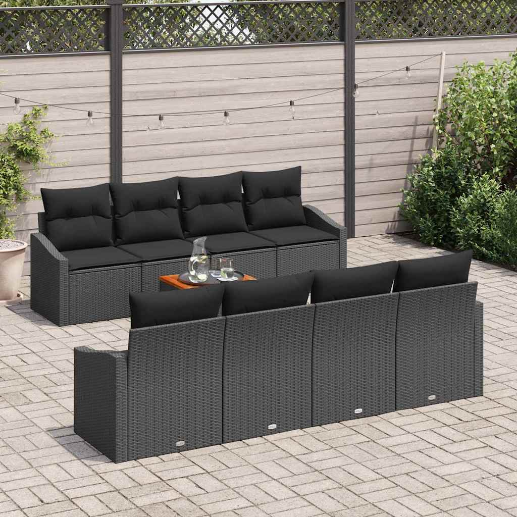 Garden Sofa Set with Cushion 9 pcs Black Poly Rattan