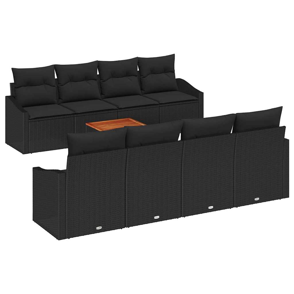 Garden Sofa Set with Cushion 9 pcs Black Poly Rattan