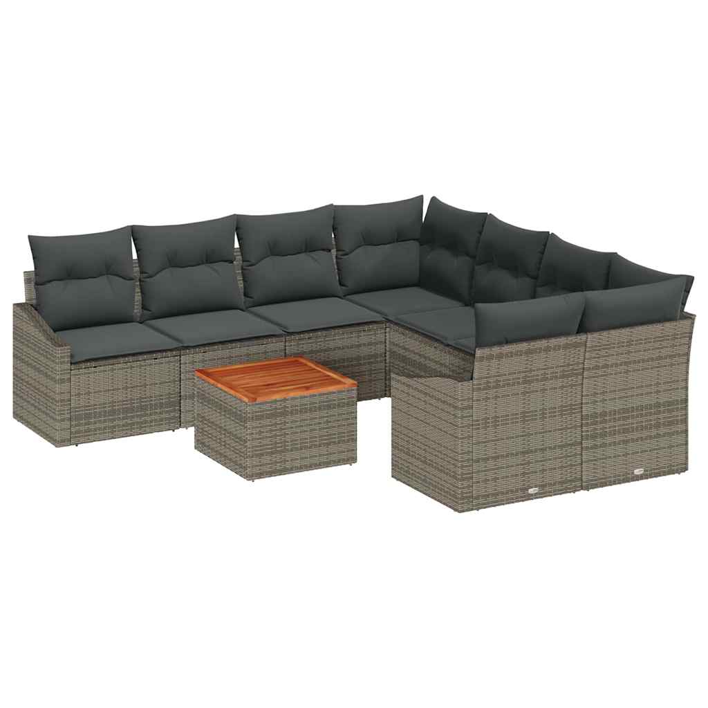 Garden Sofa Set with Cushion 9 pcs Grey Poly Rattan