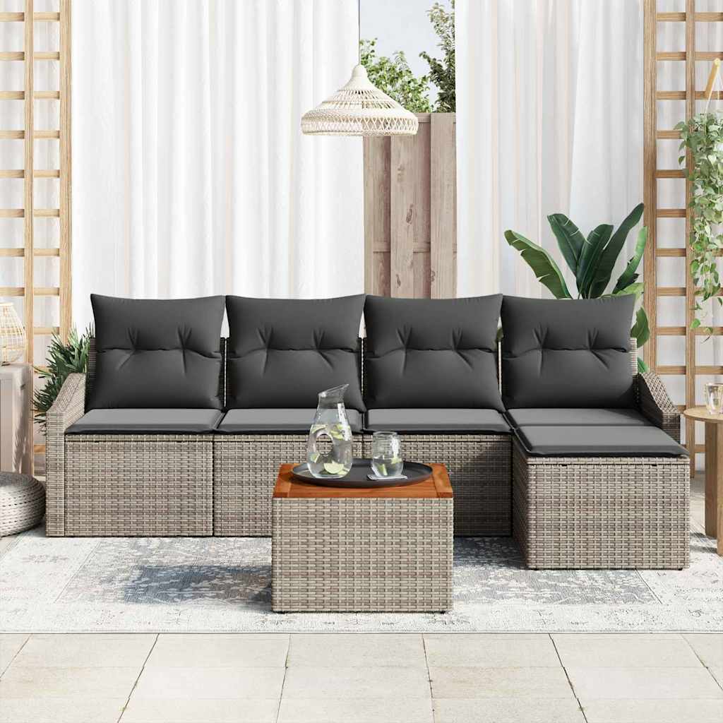 Garden Sofa Set with Cushion 6 pcs Grey Poly Rattan