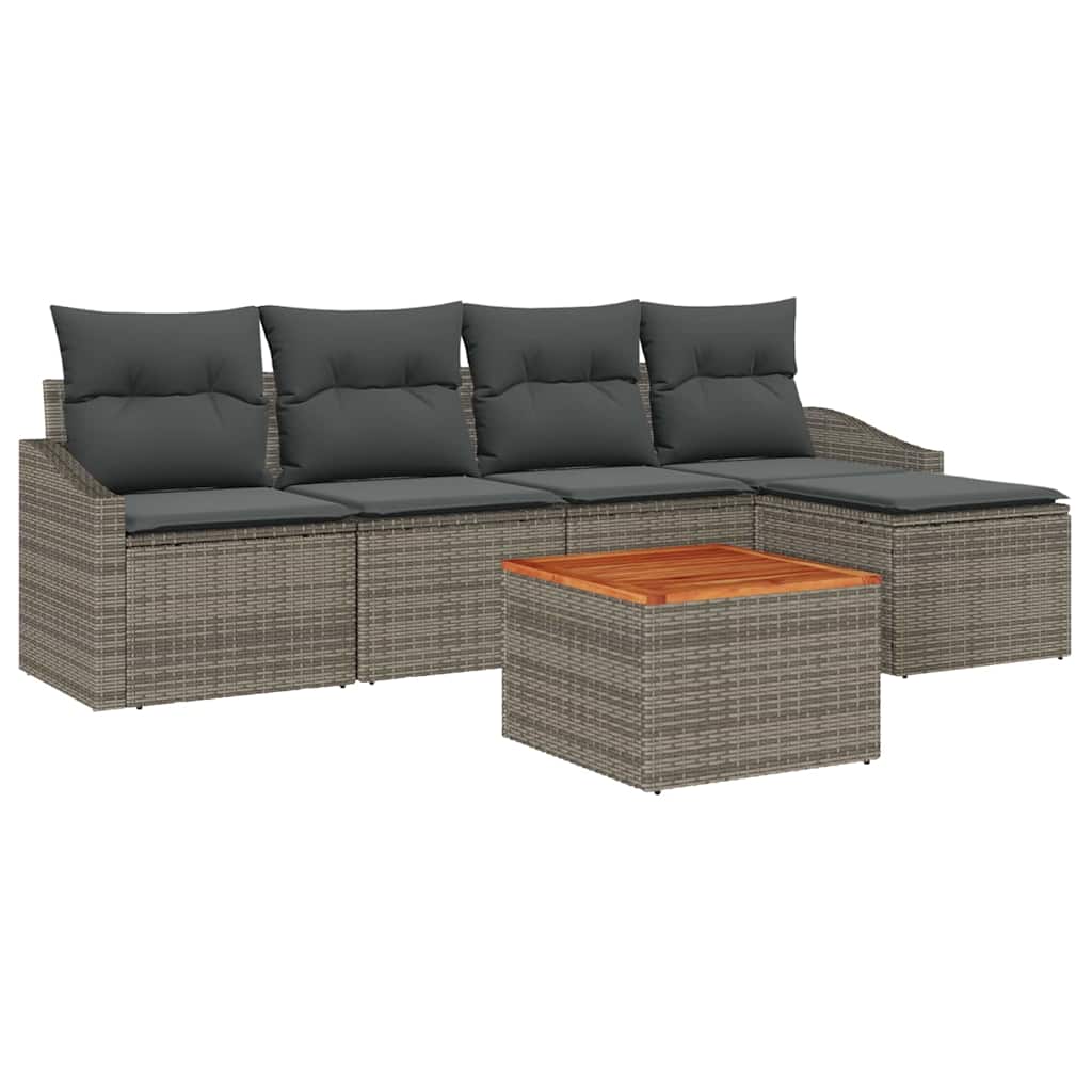 Garden Sofa Set with Cushion 6 pcs Grey Poly Rattan