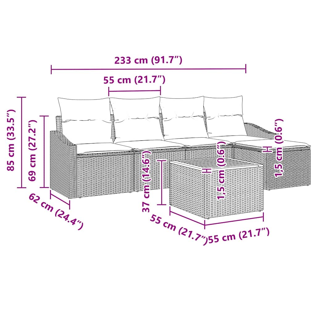 Garden Sofa Set with Cushion 6 pcs Grey Poly Rattan