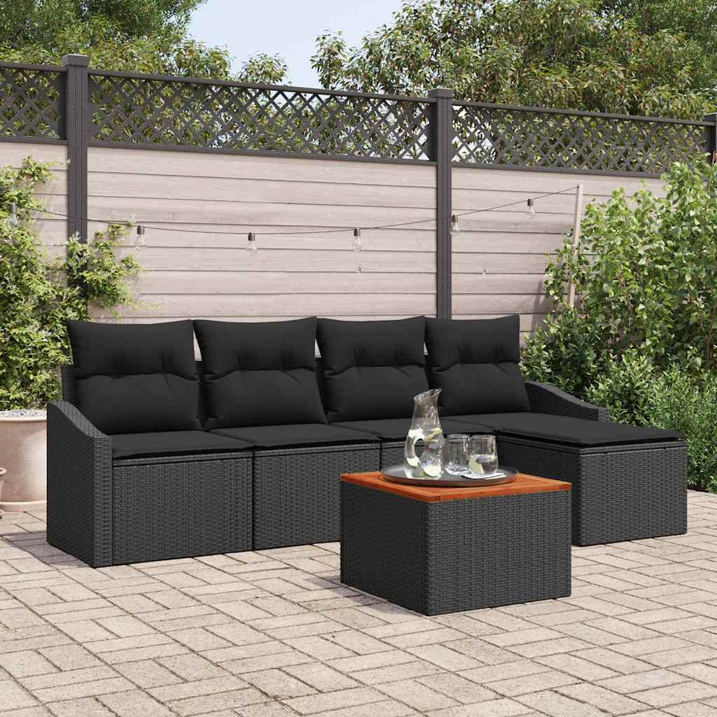 Garden Sofa Set with Cushion 6 pcs Black Poly Rattan