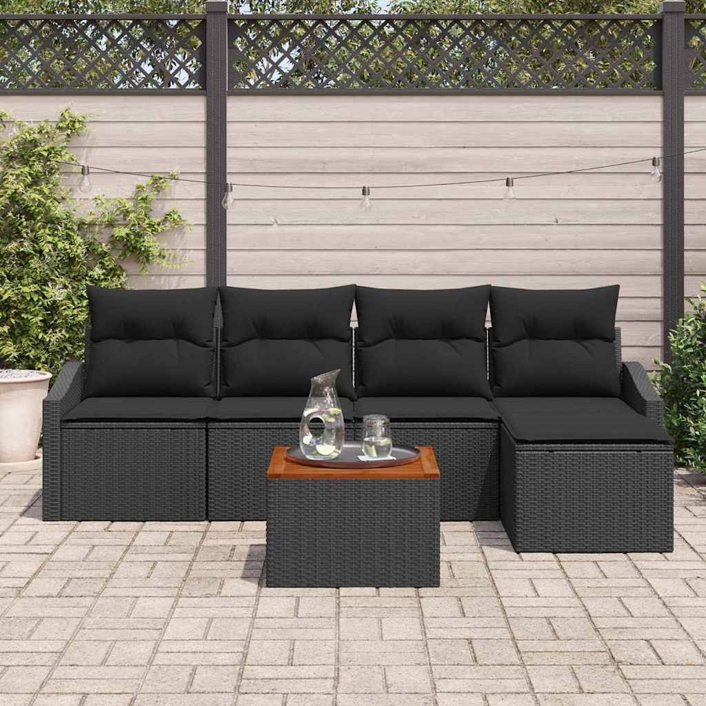 Garden Sofa Set with Cushion 6 pcs Black Poly Rattan