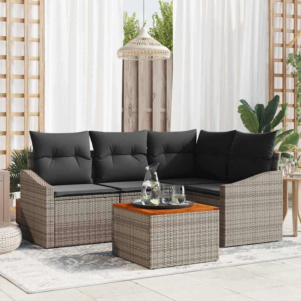 Garden Sofa Set with Cushion 5 pcs Grey Poly Rattan