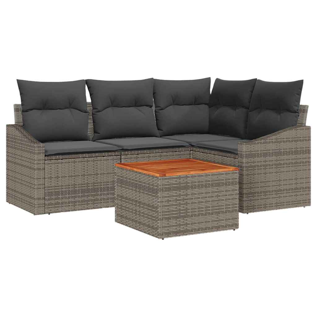 Garden Sofa Set with Cushion 5 pcs Grey Poly Rattan