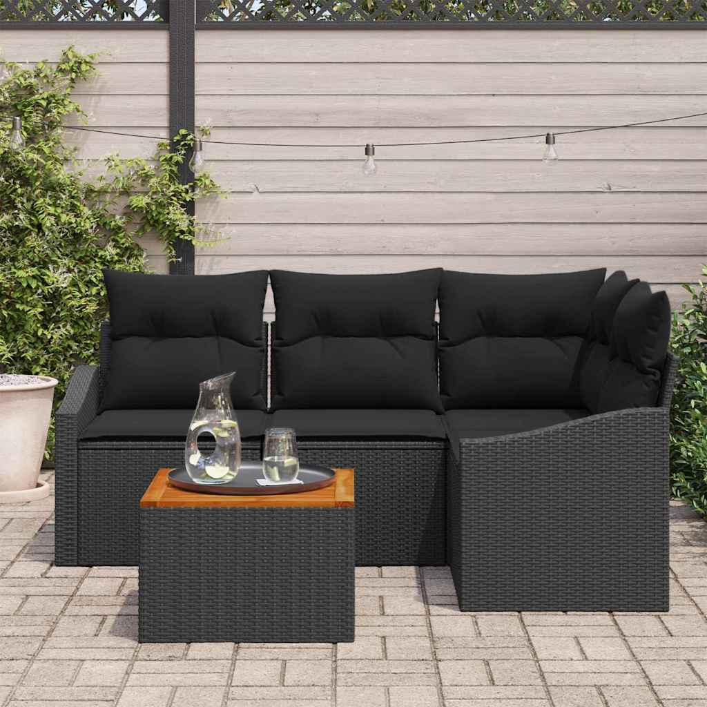 Garden Sofa Set with Cushion 5 pcs Black Poly rattan