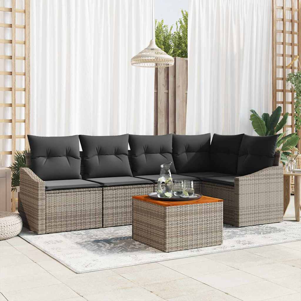 Garden Sofa Set with Cushion 6 pcs Grey Poly Rattan