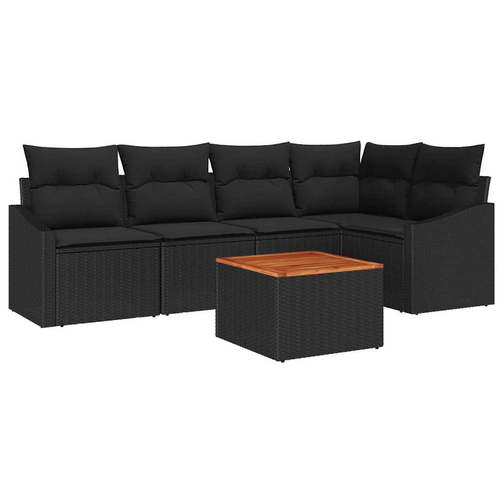 Garden Sofa Set with Cushion 6 pcs Black Poly Rattan