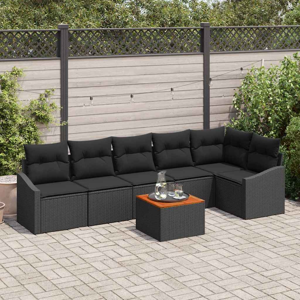 Garden Sofa Set with Cushion 7 pcs Black Poly Rattan