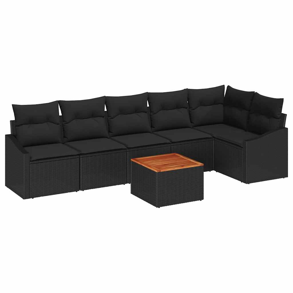 Garden Sofa Set with Cushion 7 pcs Black Poly Rattan
