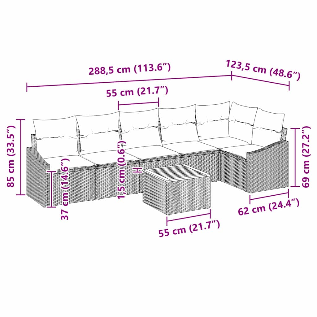 Garden Sofa Set with Cushion 7 pcs Black Poly Rattan
