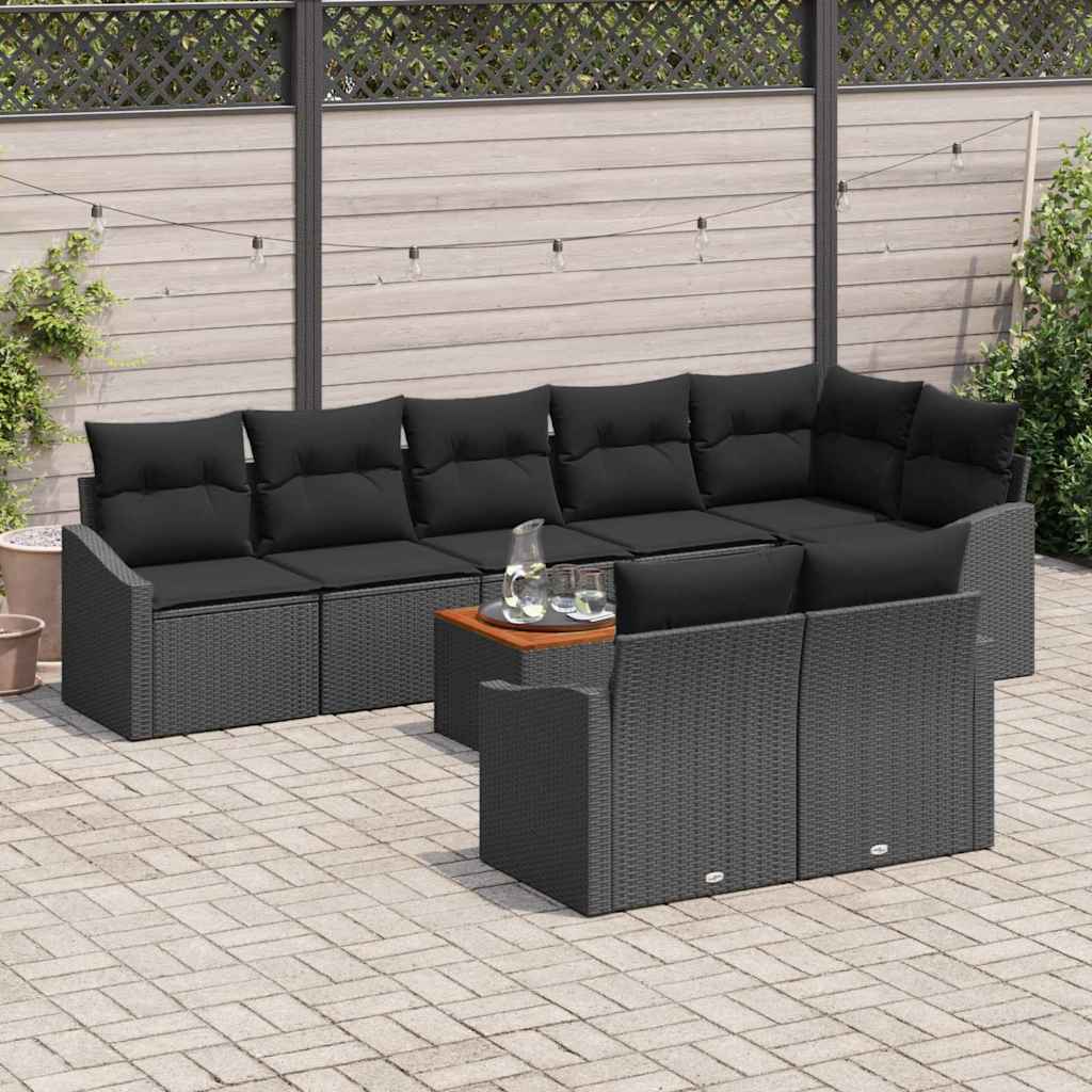 Garden Sofa Set with Cushion 9 pcs Black Poly Rattan