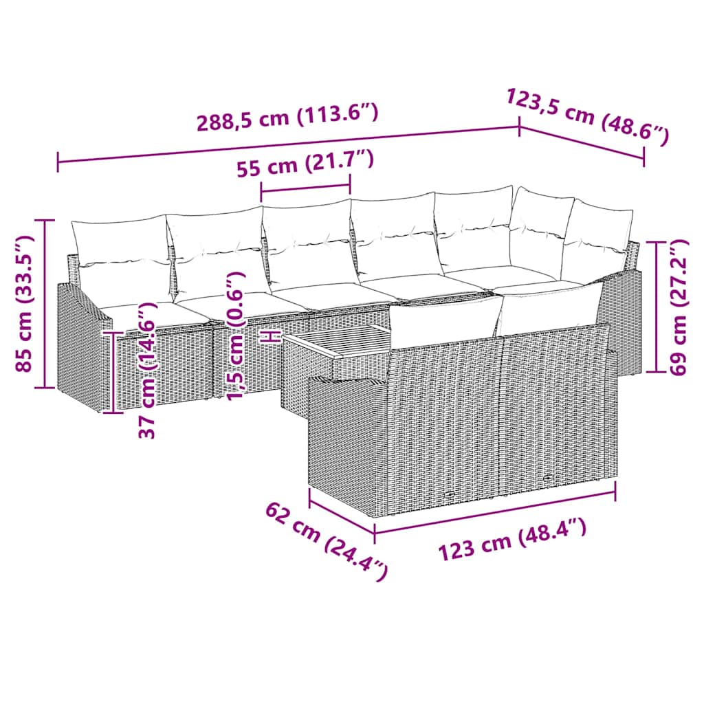 Garden Sofa Set with Cushion 9 pcs Black Poly Rattan