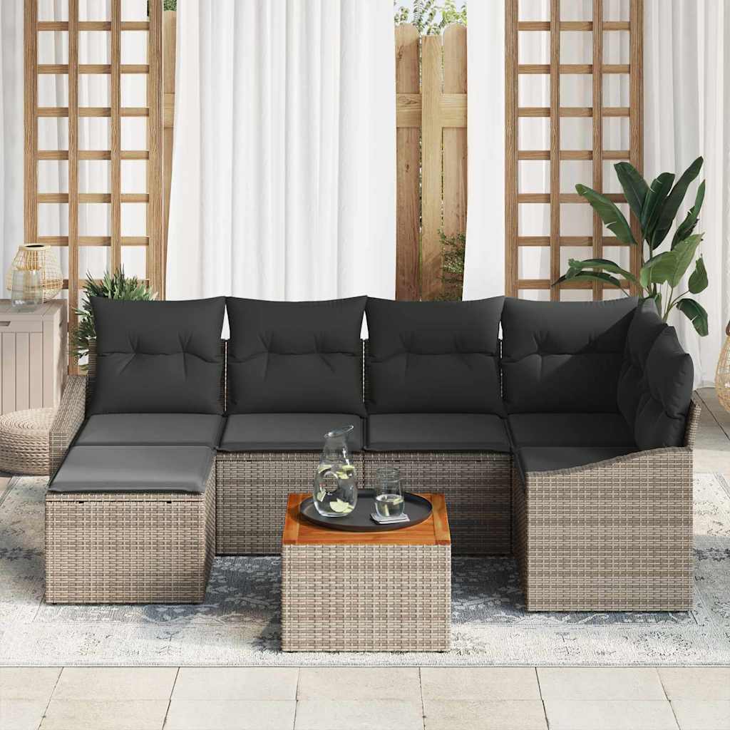 Garden Sofa Set with Cushion 7 pcs Grey Poly Rattan