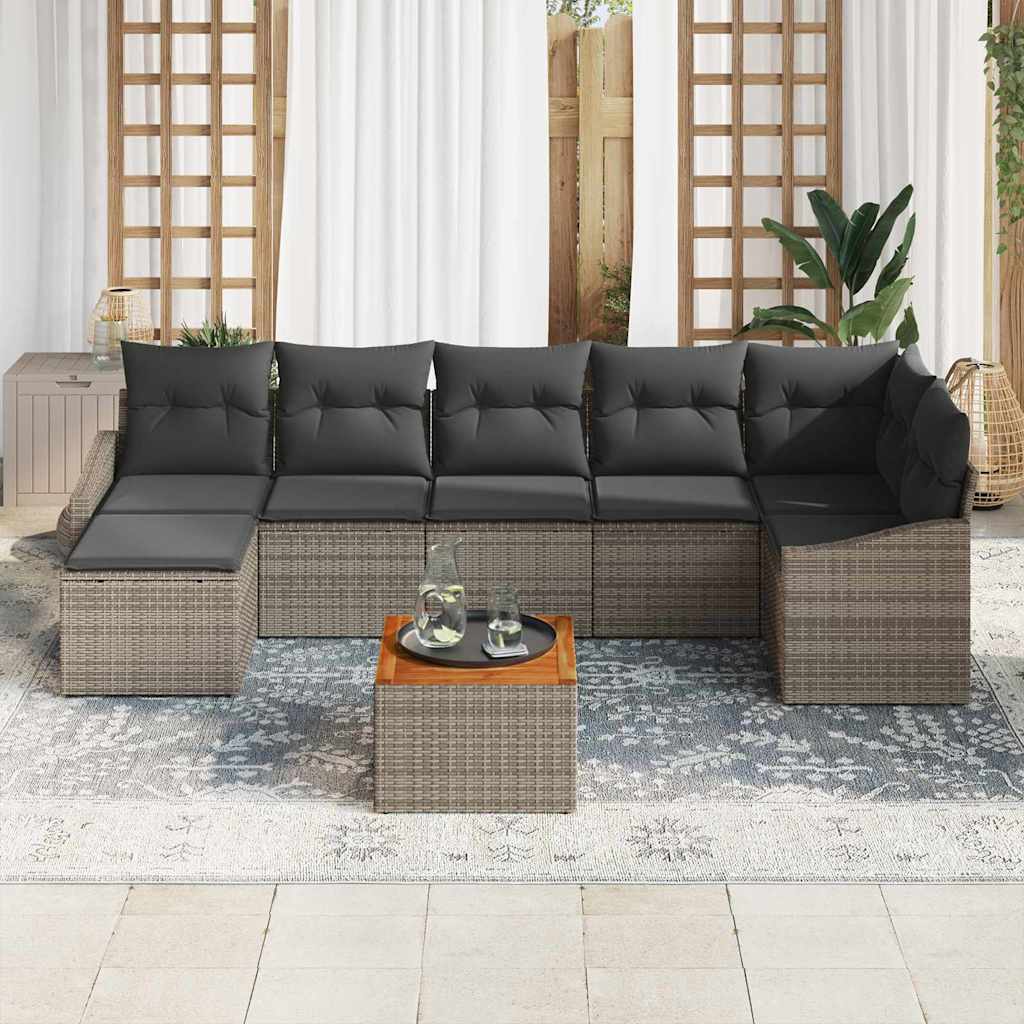Garden Sofa Set with Cushion 8 pcs Grey Poly Rattan