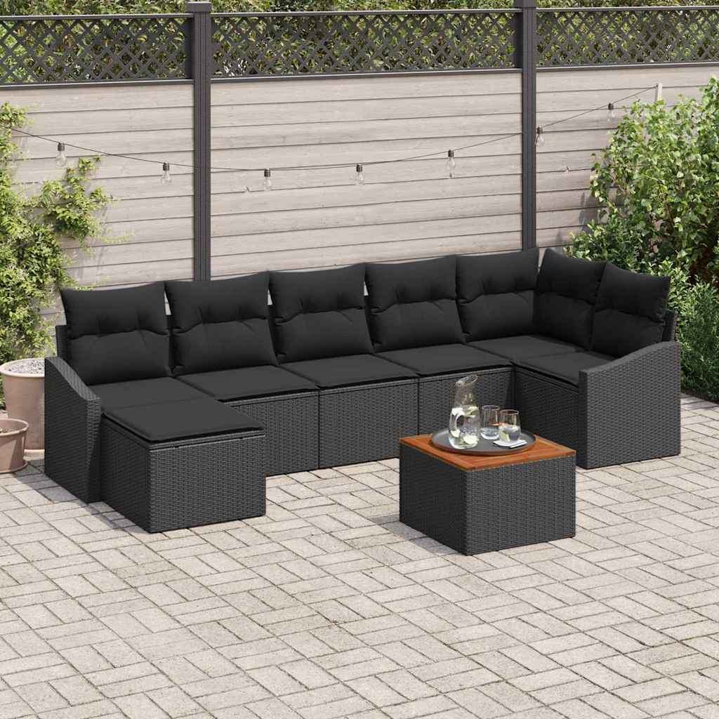 Garden Sofa Set with Cushion 8 pcs Black Poly Rattan