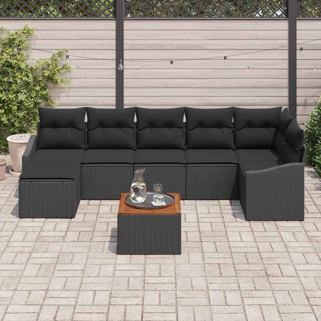Garden Sofa Set with Cushion 8 pcs Black Poly Rattan