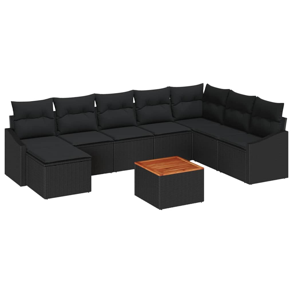 Garden Sofa Set with Cushion 9 pcs Black Poly Rattan