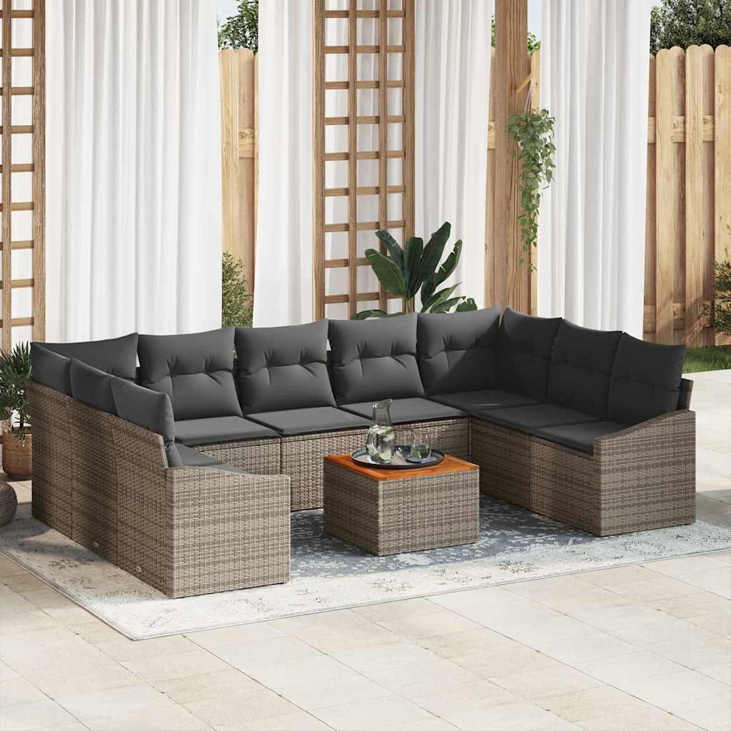 Garden Sofa Set with Cushion 10 pcs Grey Poly Rattan