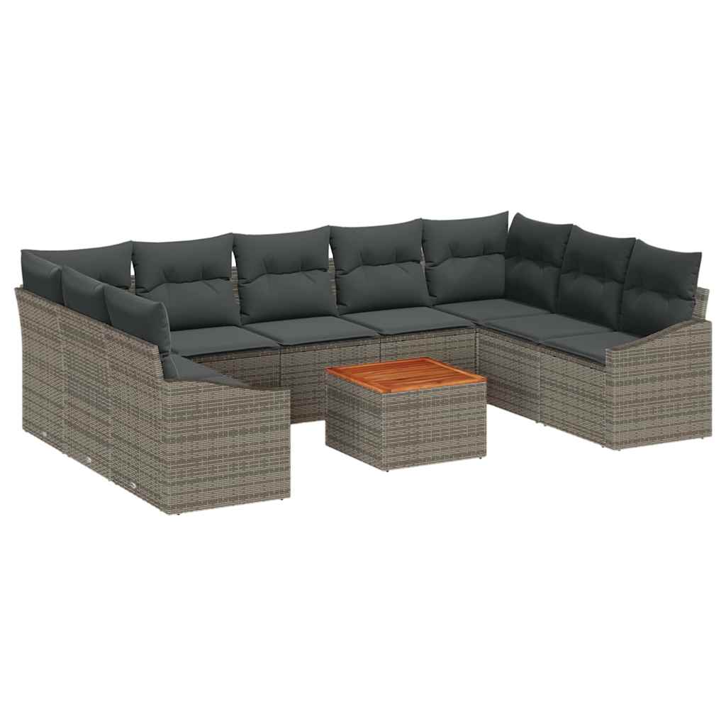 Garden Sofa Set with Cushion 10 pcs Grey Poly Rattan