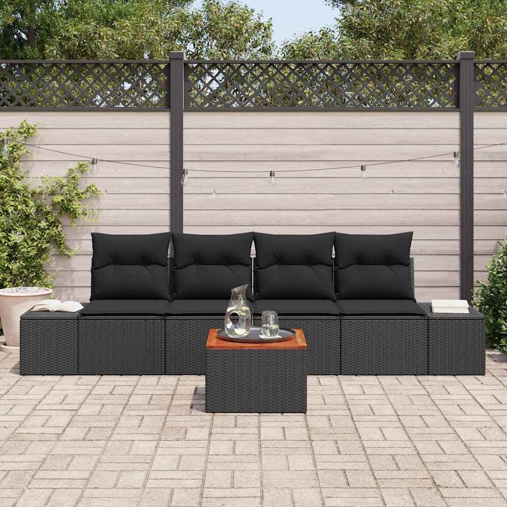 Garden Sofa Set with Cushion 5 pcs Black Poly Rattan