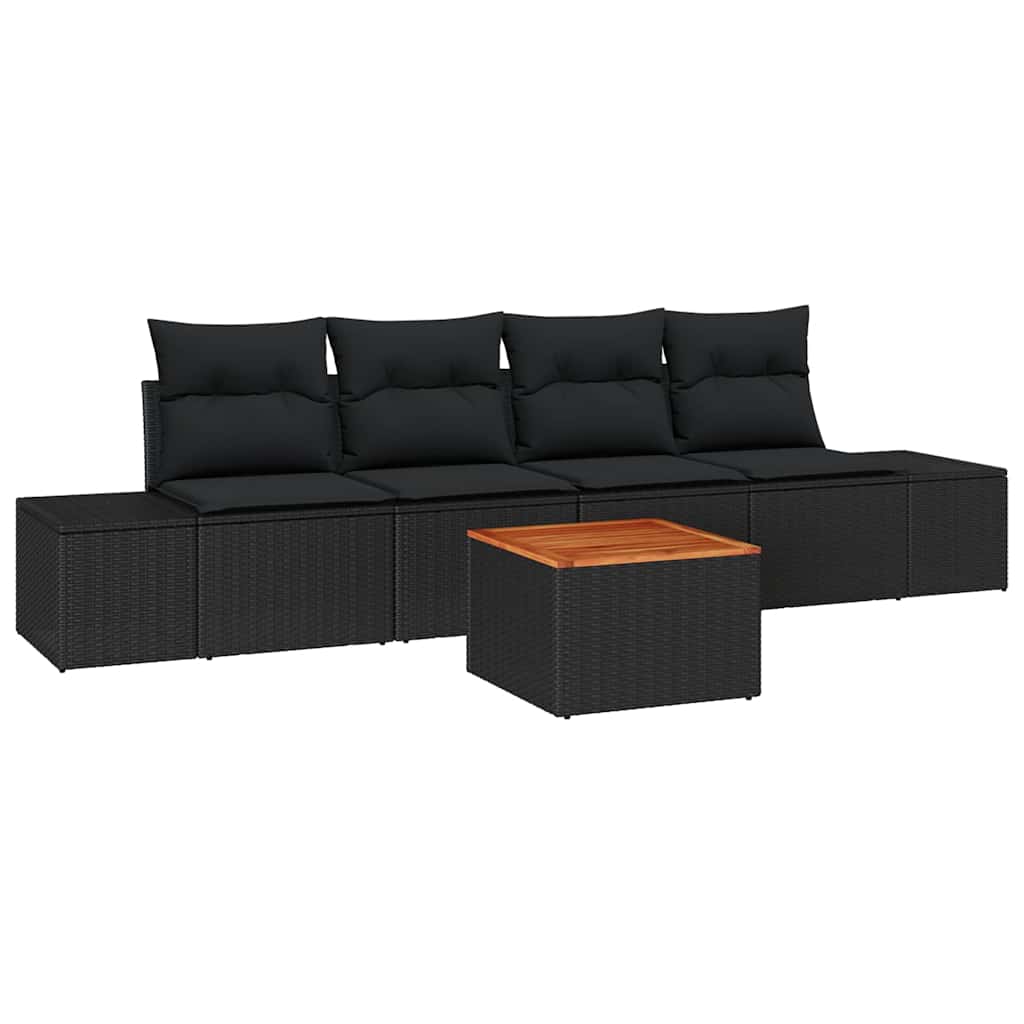 Garden Sofa Set with Cushion 5 pcs Black Poly Rattan