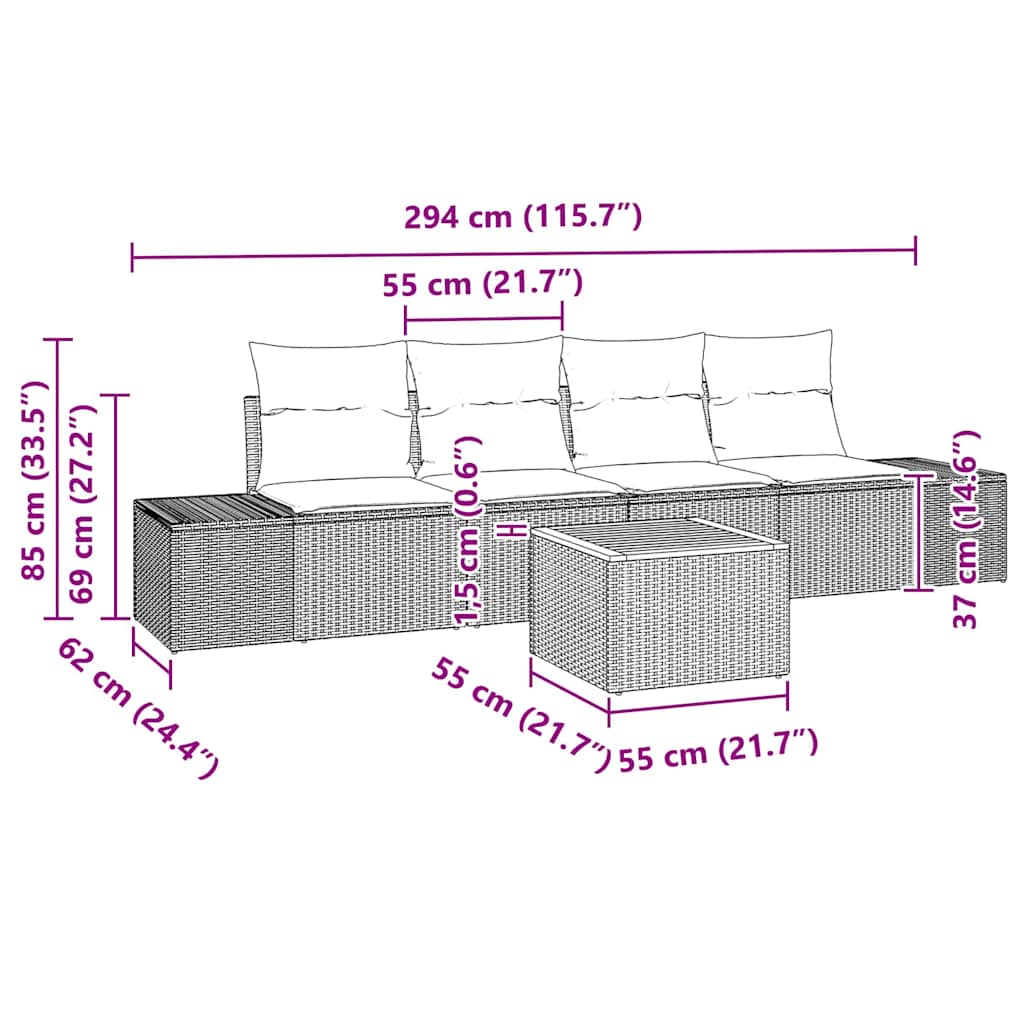 Garden Sofa Set with Cushion 5 pcs Black Poly Rattan