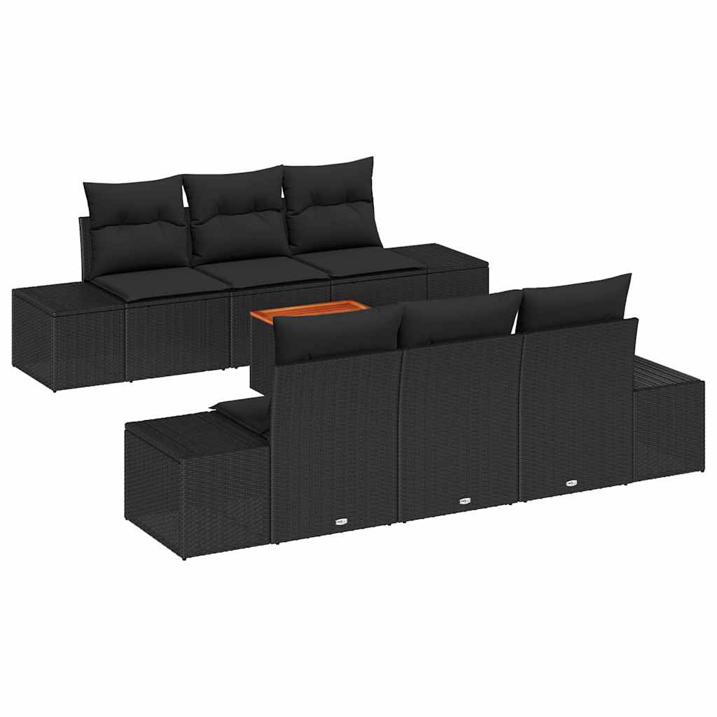 Garden Sofa Set with Cushion 7 pcs Black Poly rattan