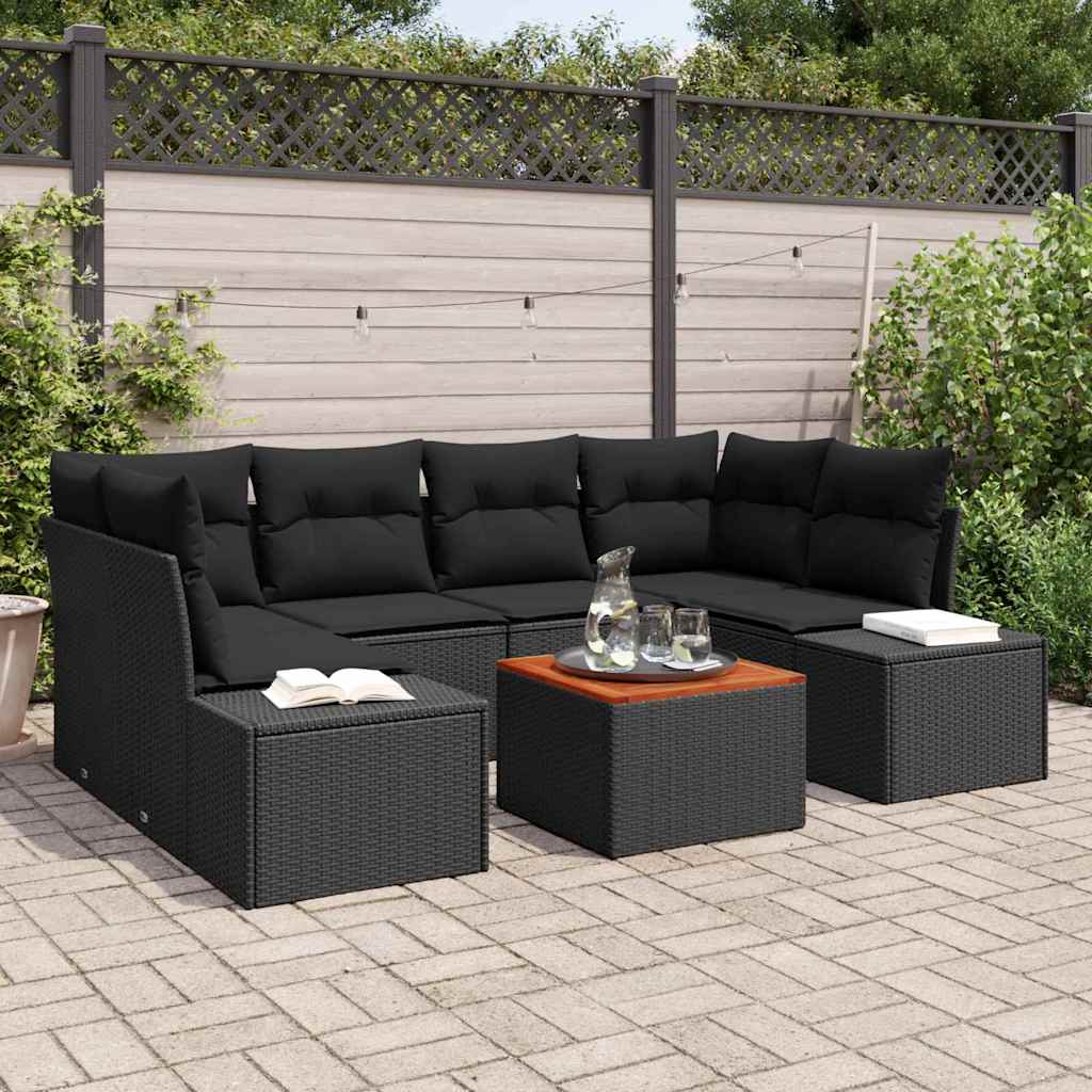 Garden Sofa Set with Cushion 7 pcs Black Poly Rattan