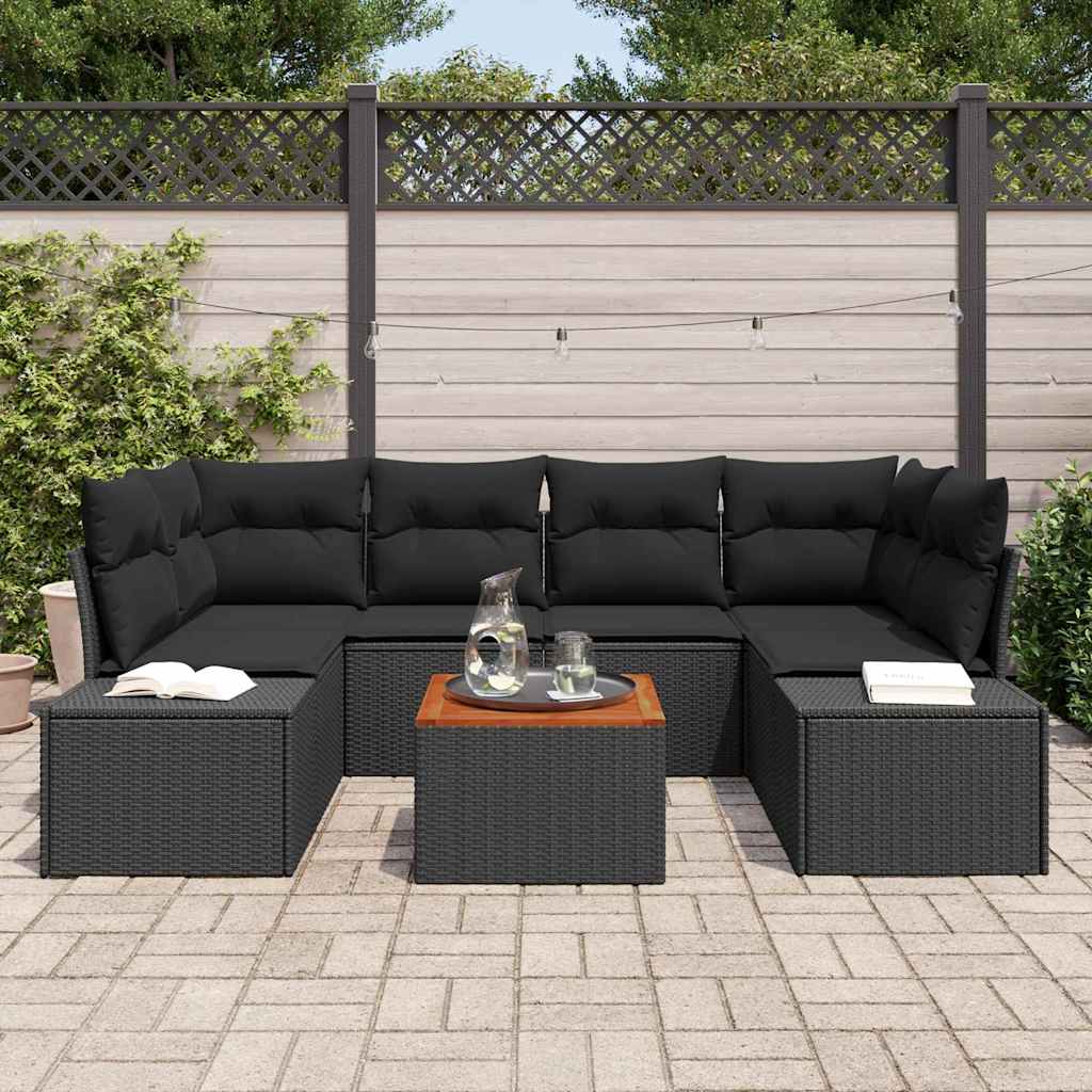 Garden Sofa Set with Cushion 7 pcs Black Poly Rattan
