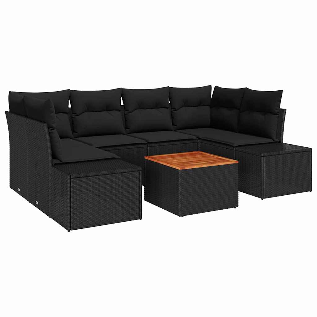 Garden Sofa Set with Cushion 7 pcs Black Poly Rattan