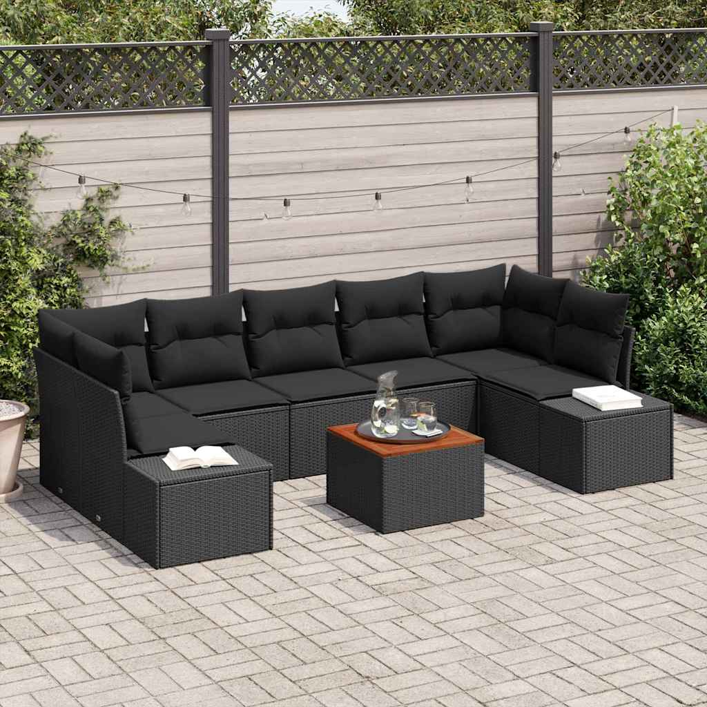 Garden Sofa Set with Cushion 8 pcs Black Poly Rattan