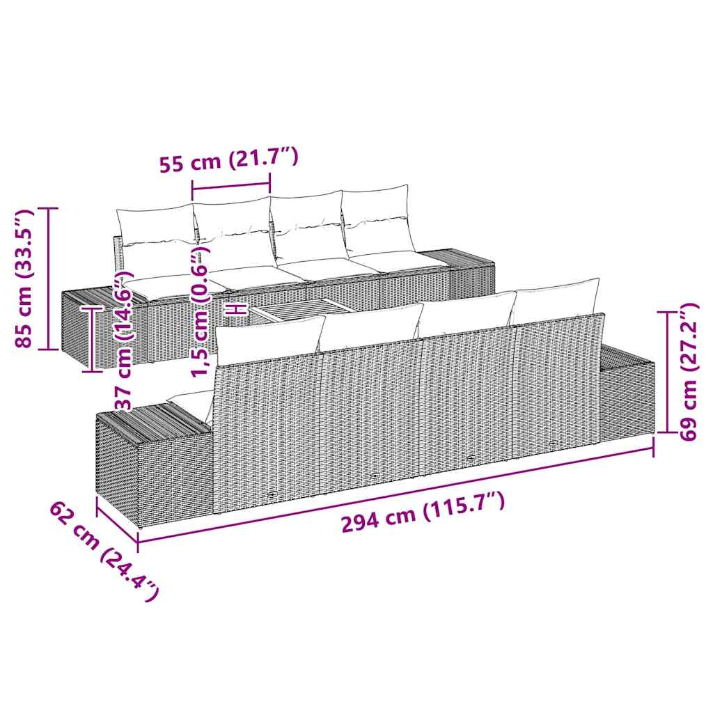 Garden Sofa Set with Cushion 9 pcs Black Poly Rattan
