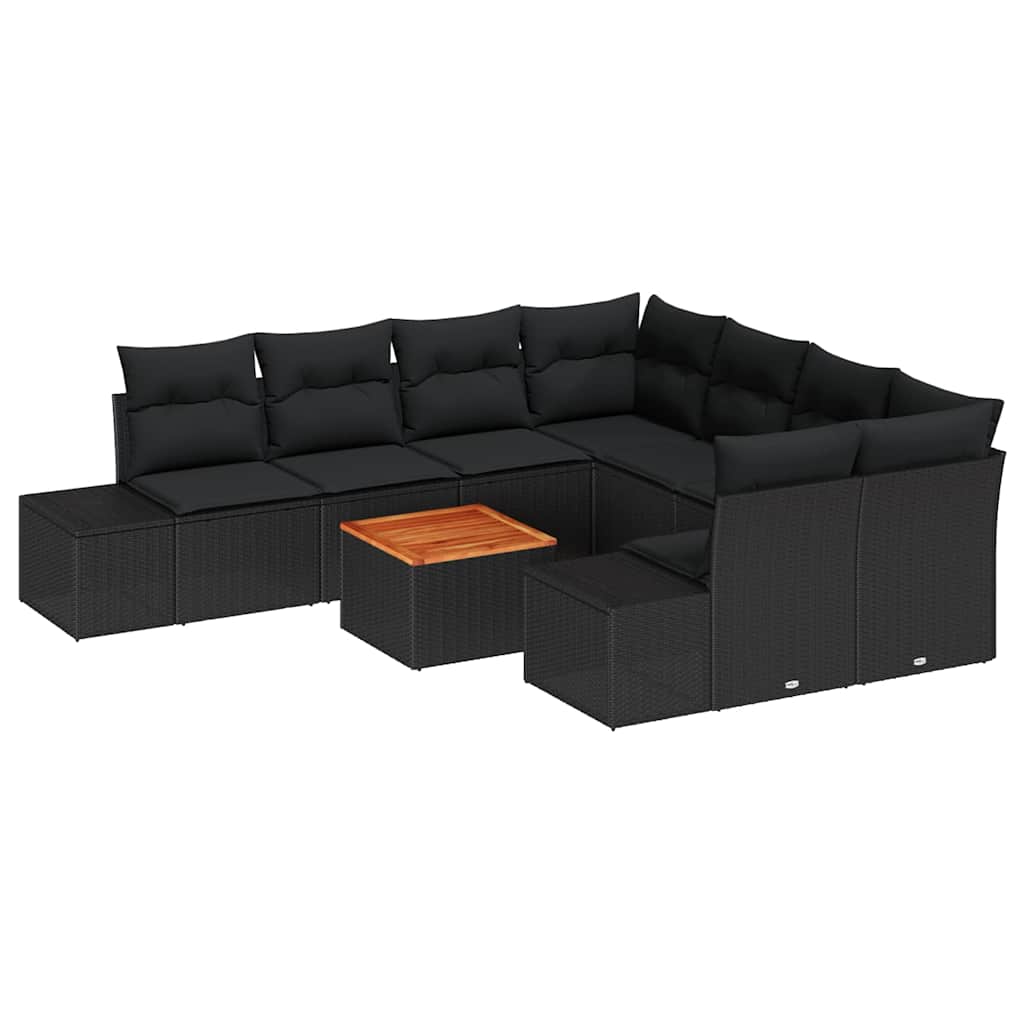 Garden Sofa Set with Cushion 9 pcs Black Poly Rattan