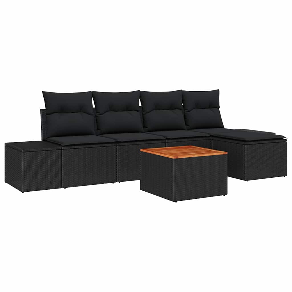 Garden Sofa Set with Cushion 6 pcs Black Poly Rattan