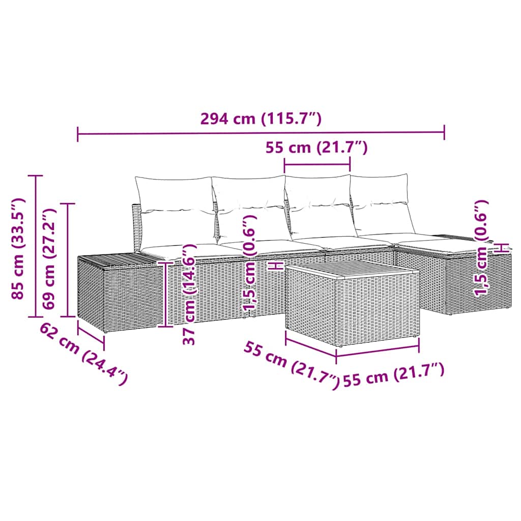 Garden Sofa Set with Cushion 6 pcs Black Poly Rattan