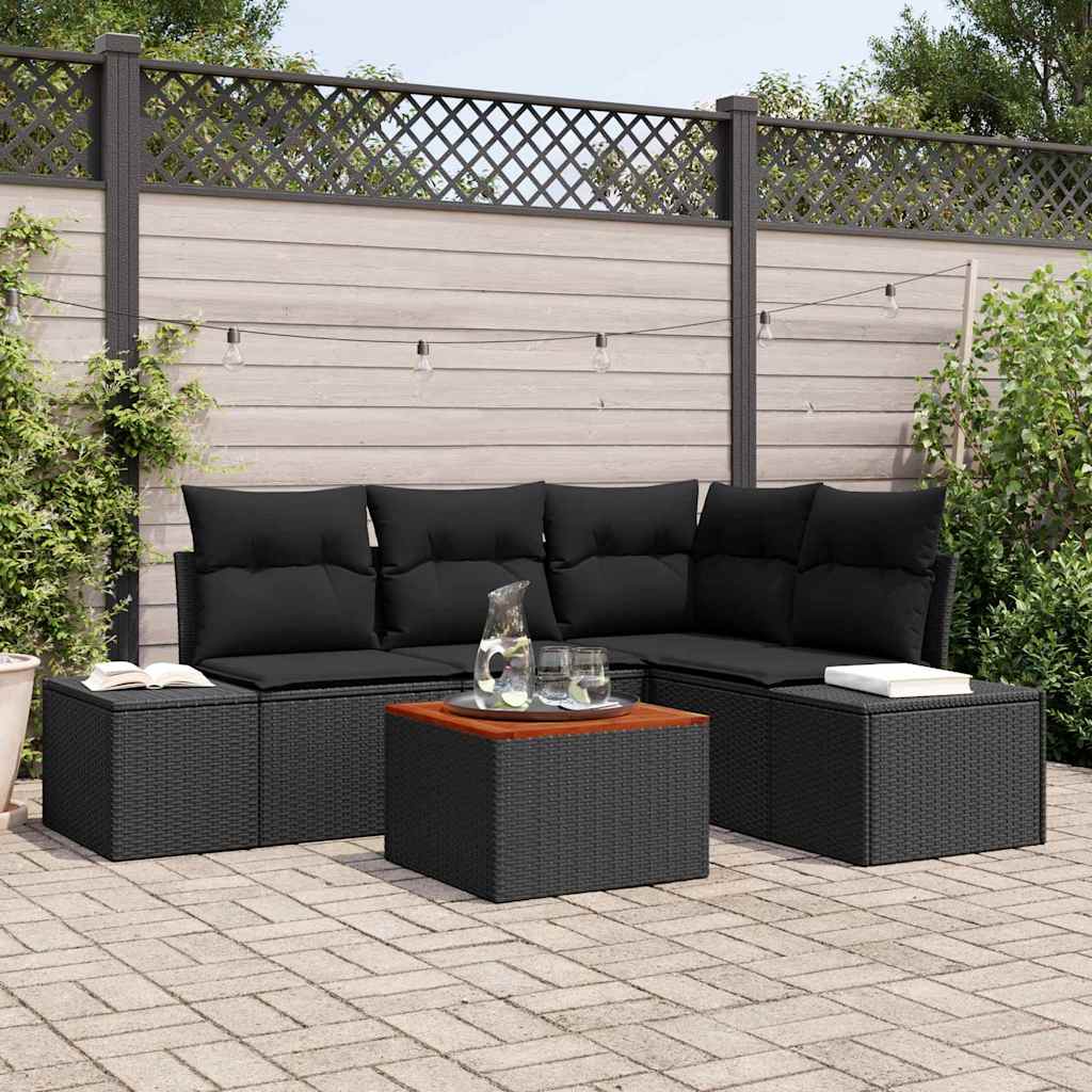 Garden Sofa Set with Cushion 5 pcs Black Poly Rattan