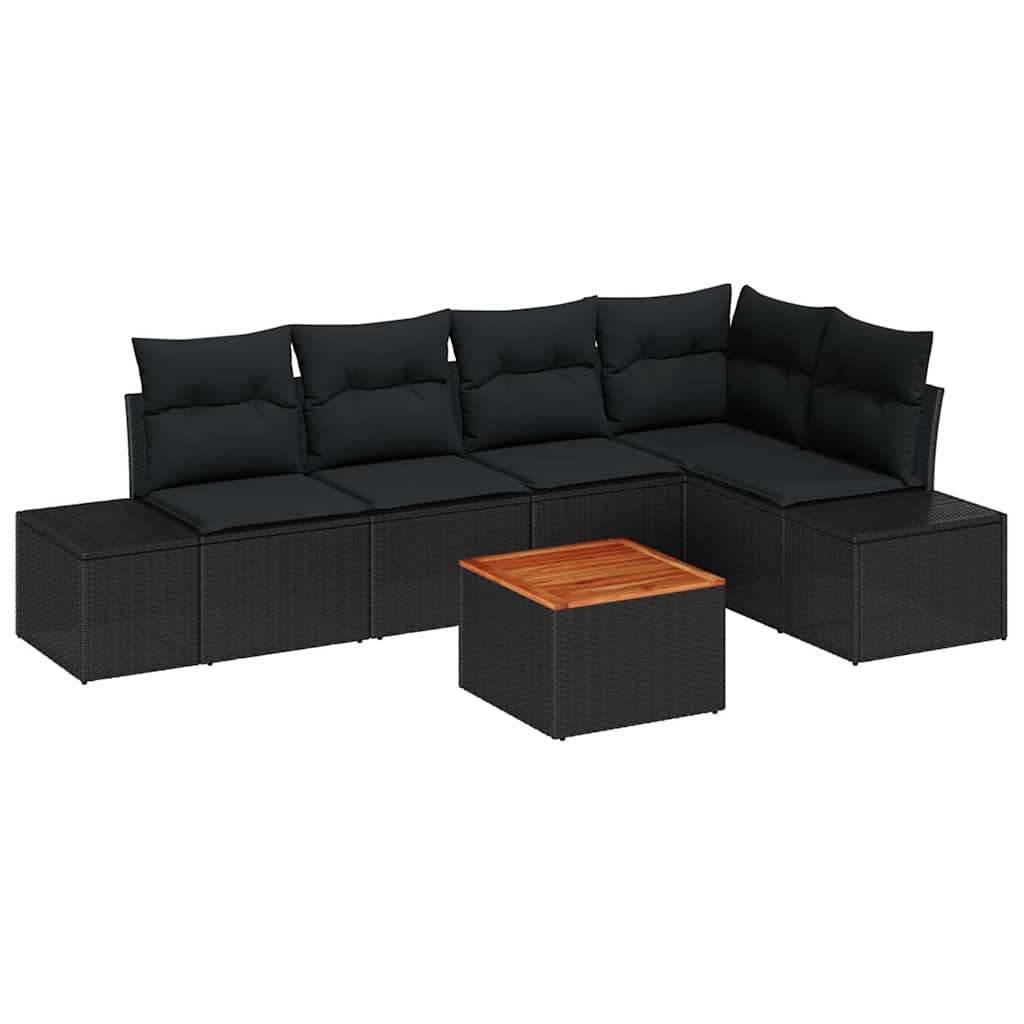 Garden Sofa Set with Cushion 6 pcs Black Poly Rattan