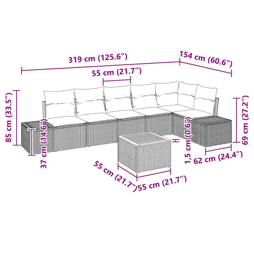 Garden Sofa Set with Cushion 7 pcs Black Poly Rattan