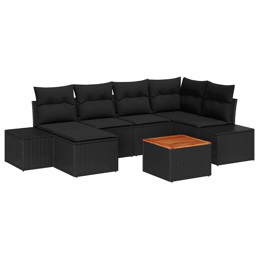 Garden Sofa Set with Cushion 7 pcs Black Poly Rattan