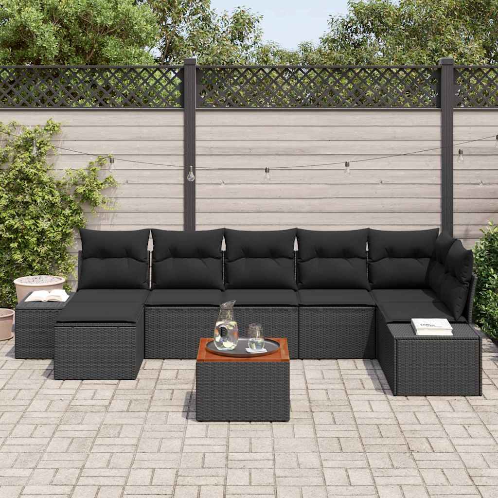 Garden Sofa Set with Cushion 8 pcs Black Poly Rattan