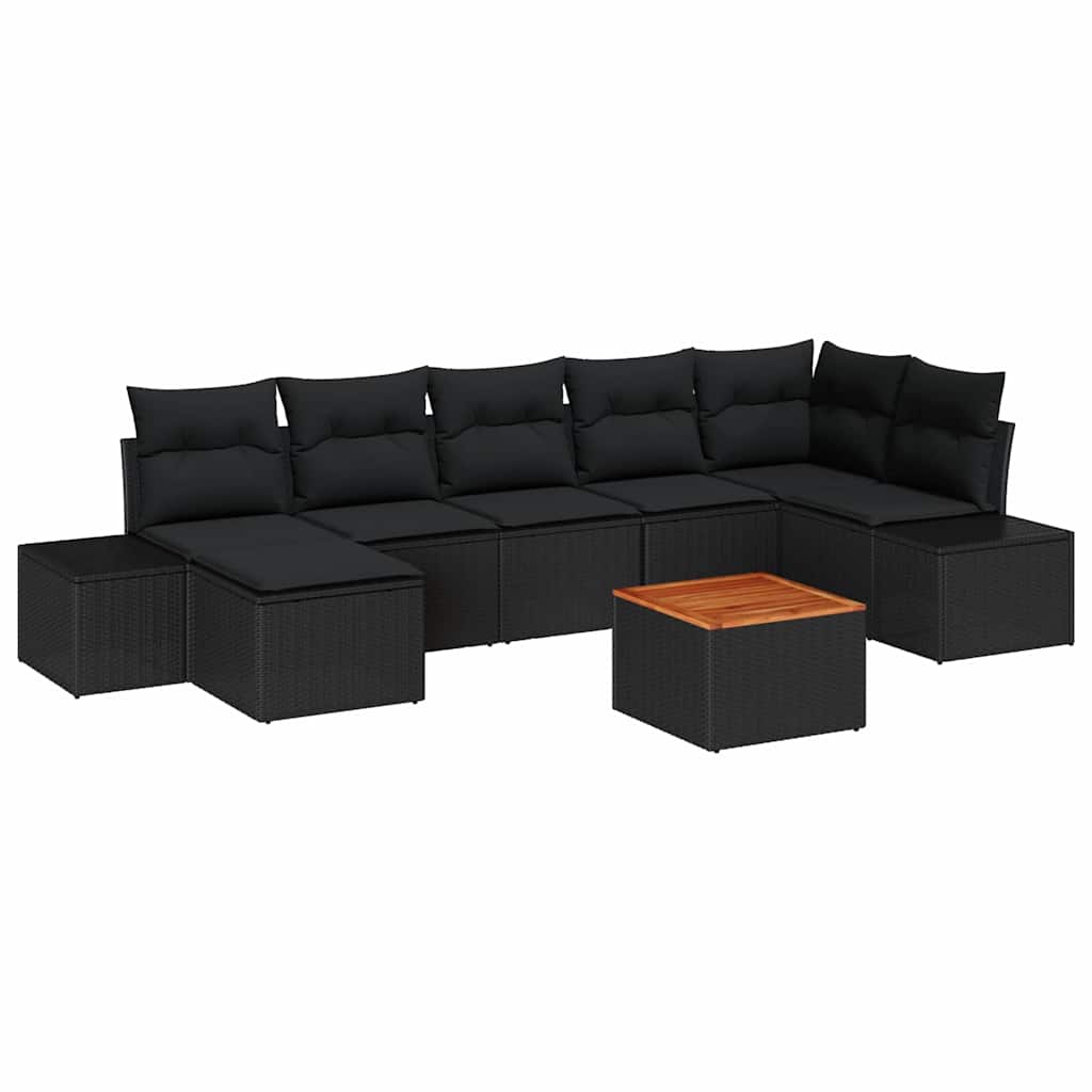 Garden Sofa Set with Cushion 8 pcs Black Poly Rattan